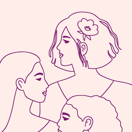 This cropped image shows part of a line drawing of a group of women.