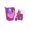 Illustration of two women chatting on the phone to each other.