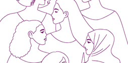 A line drawing of a group of women of different ethnicities.