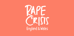 Illustration of the Rape Crisis England & Wales logo in white against a pastel orange background.