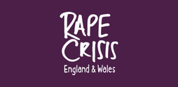 Illustration of the Rape Crisis England and Wales logo in white against a dark purple background.