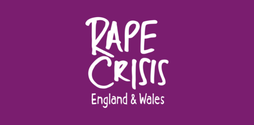Illustration of the Rape Crisis England and Wales logo in white against a purple background.